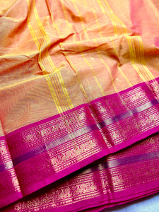 Chettinad Cotton Saree -  Bright Sun + Crimson Pink