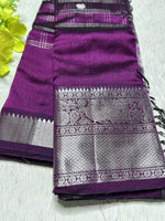 Load image into Gallery viewer, Handwoven Mangalgiri Silk Cotton Saree - Eggplant Violet+ Silver
