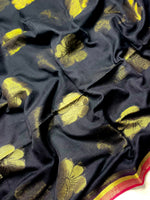 Load image into Gallery viewer, Handwoven Cotton Saree - Rose Black + Vibrant Red
