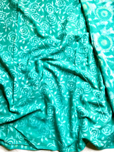 Handblock Printed Cotton Saree -  Fountain Green  + Swiss White