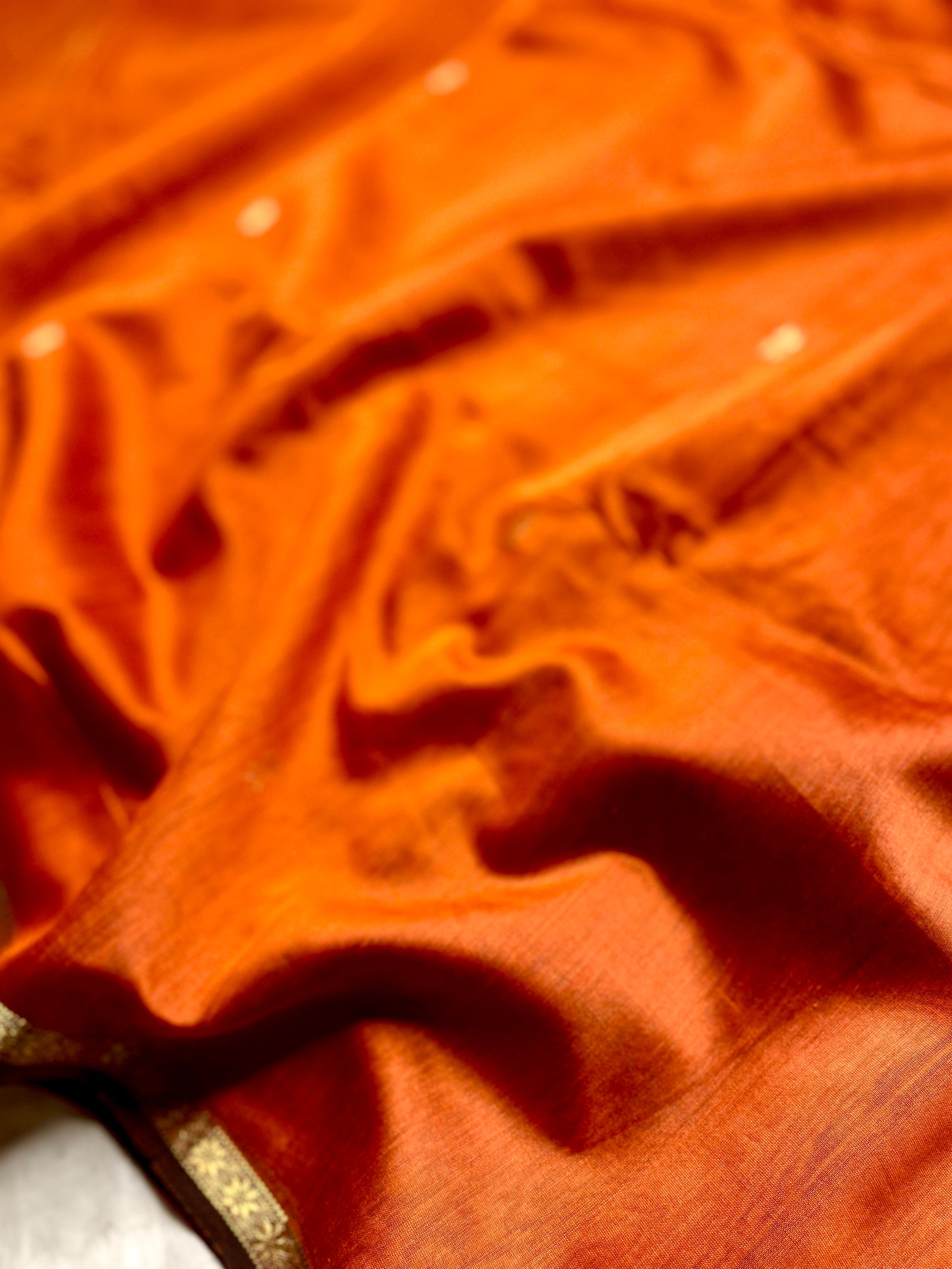 Handwoven Maheshwari Silk Cotton Saree - Orange + Cerise Red