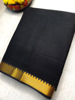 Load image into Gallery viewer, Handwoven Mangalgiri Cotton Saree -  Black + Gold
