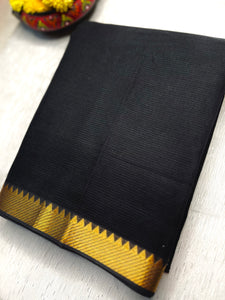 Handwoven Mangalgiri Cotton Saree -  Black + Gold