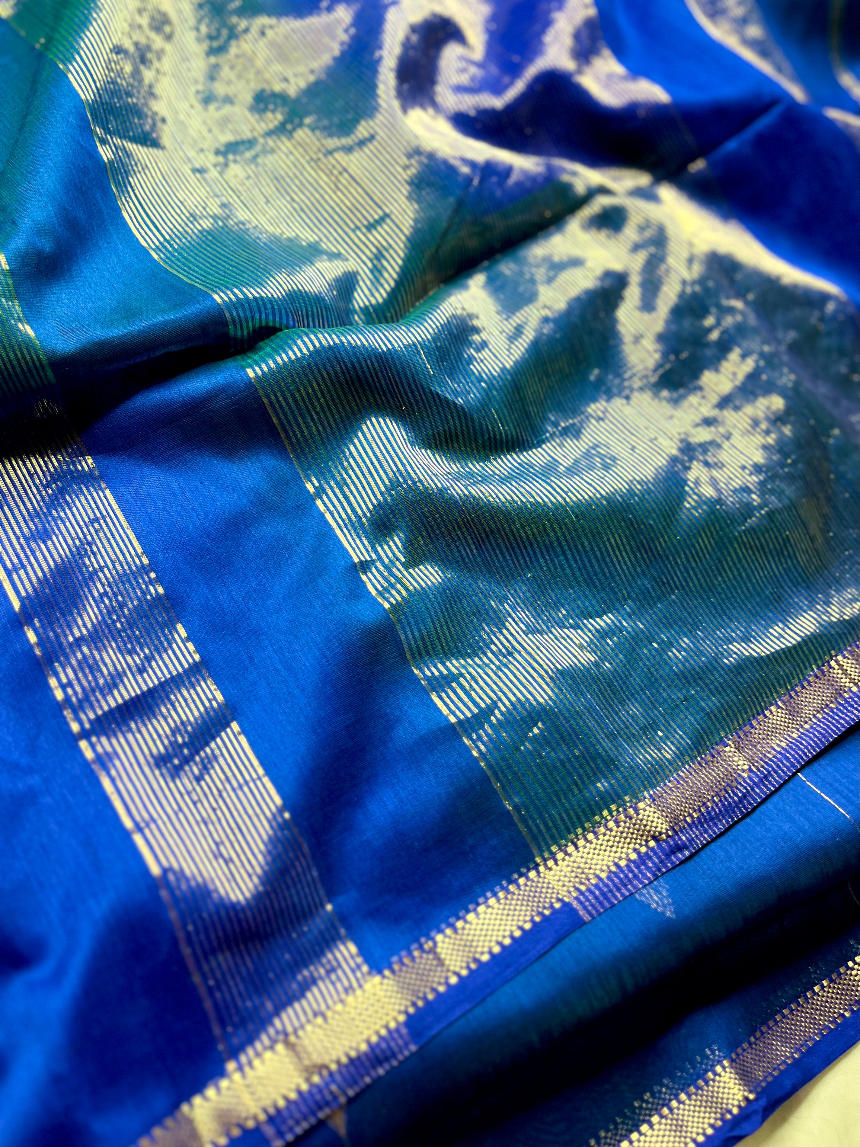 Handwoven Maheshwari Silk Cotton Saree - Cobalt Blue