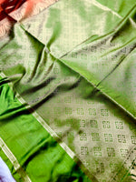 Load image into Gallery viewer, Soft Silk Saree  -  Rust Orange + Turtle Green

