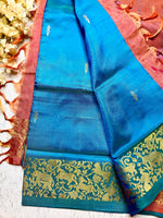 Load image into Gallery viewer, Handwoven Art Silk Saree -  Curious Blue + Persian Red
