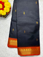 Load image into Gallery viewer, Chettinad Cotton Saree - Thunder Black +  Blaze Orange
