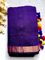 Load image into Gallery viewer, Handwoven Linen Saree -  Eggplant Purple + Gold
