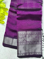 Load image into Gallery viewer, Handwoven Mangalgiri Silk Cotton Saree - Eggplant Violet+ Silver
