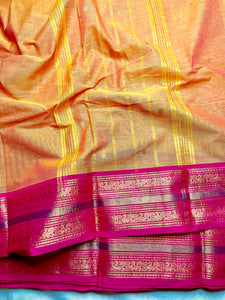 Chettinad Cotton Saree -  Bright Sun + Crimson Pink