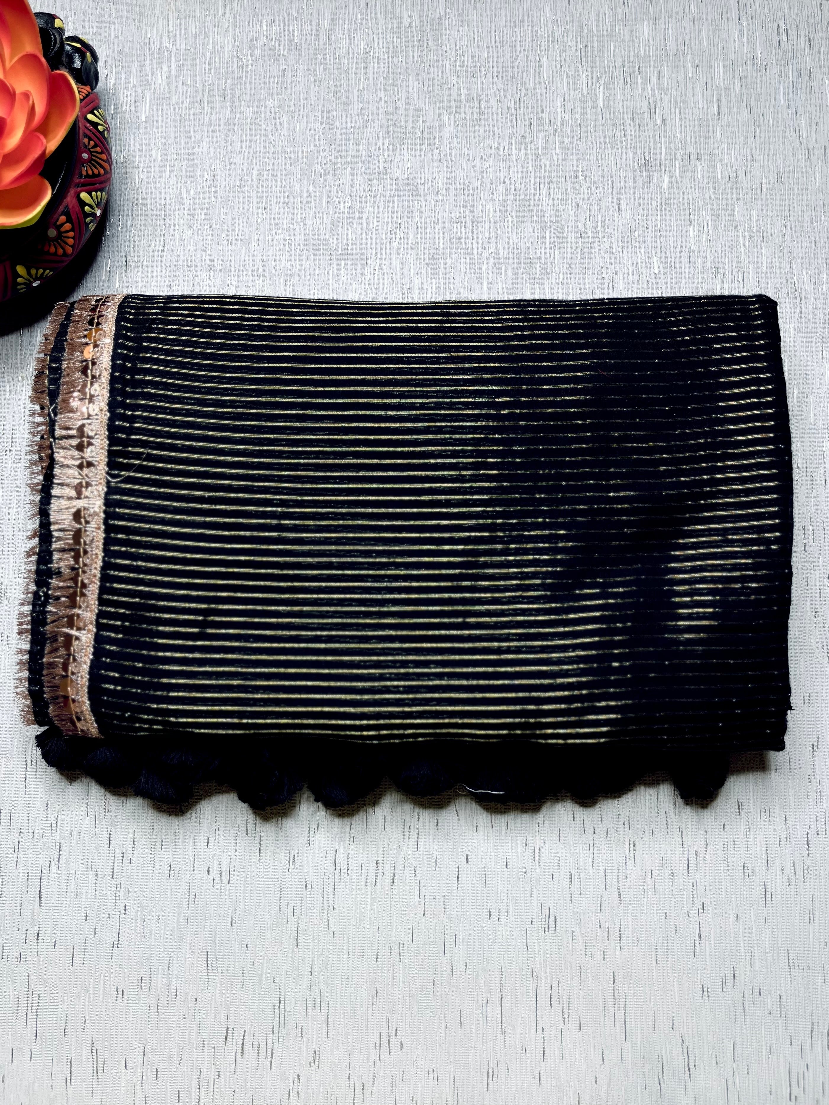 Handwoven Cotton Saree -  Pearl Black + Gold
