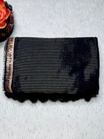 Load image into Gallery viewer, Handwoven Cotton Saree -  Pearl Black + Gold

