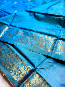 Handwoven Art Silk Saree -  Curious Blue + Persian Red