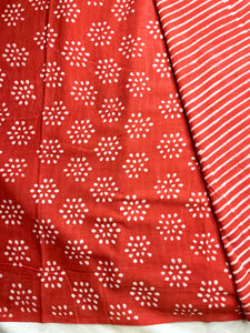 Handblock Printed Cotton Saree -  Persian Orange + Swiss White