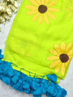 Load image into Gallery viewer, Hand Painted Cotton Saree - Lime Green + Corn Yellow
