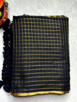 Load image into Gallery viewer, Handwoven Cotton Saree -  Russian Black + Gold

