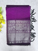 Load image into Gallery viewer, Handwoven Mangalgiri Silk Cotton Saree - Eggplant Violet+ Silver
