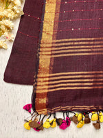 Load image into Gallery viewer, Handwoven Linen Saree -   Woody Brown + Gold
