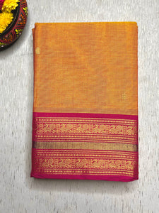 Chettinad Cotton Saree -  Bright Sun + Crimson Pink