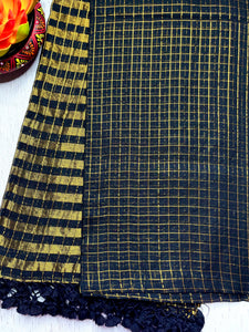 Handwoven Cotton Saree -  Russian Black + Gold