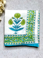 Load image into Gallery viewer, Handblock Printed Cotton Saree -  French White + Blue Green
