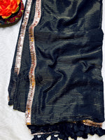 Load image into Gallery viewer, Handwoven Cotton Saree -  Pearl Black + Gold
