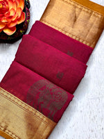 Load image into Gallery viewer, Kanchi Cotton Saree -  Mulberry Red + Fiery Orange
