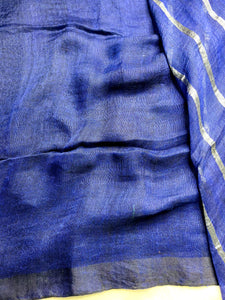 Handwoven Linen Saree - Royal Blue + Silver