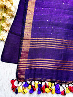 Load image into Gallery viewer, Handwoven Linen Saree -  Eggplant Purple + Gold
