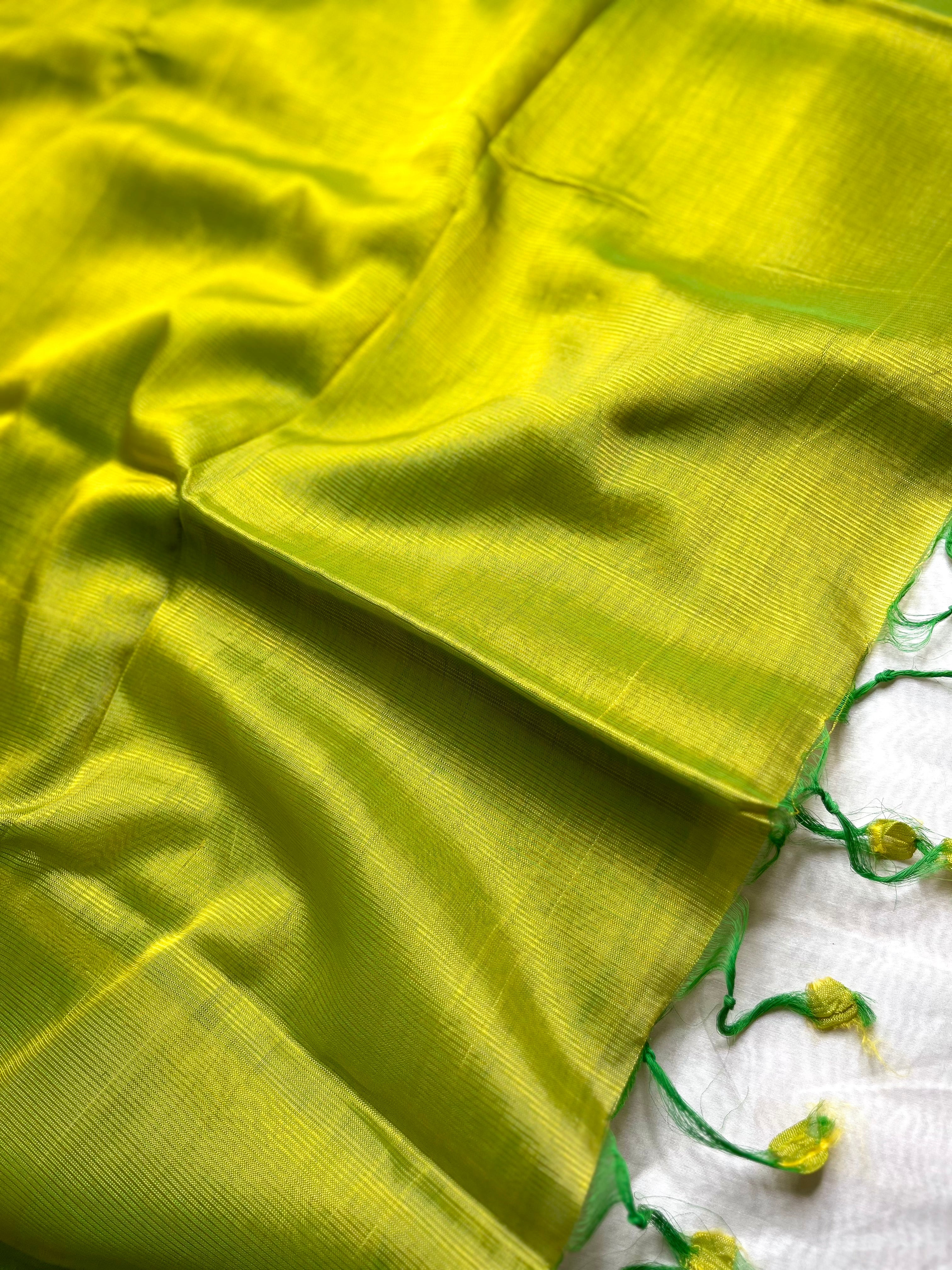 Handwoven silk cotton saree - Bold Green Yellow