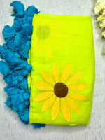 Load image into Gallery viewer, Hand Painted Cotton Saree - Lime Green + Corn Yellow
