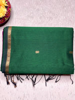 Load image into Gallery viewer, Handwoven Maheshwari Silk Cotton Saree - Bottle Green + Mulberry Pink
