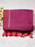 Load image into Gallery viewer, Handwoven Linen Saree -  Deep Pink + Rich Magenta
