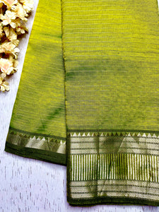 Handwoven Silk Cotton Saree - Lime Green + Silver