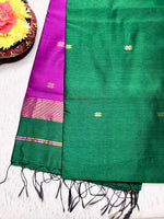 Load image into Gallery viewer, Handwoven Maheshwari Silk Cotton Saree - Bottle Green + Mulberry Pink

