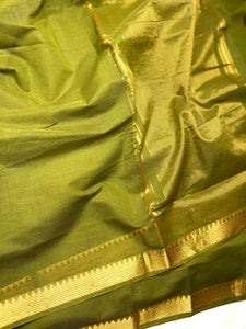 Handwoven Mangalgiri Cotton Saree -  Lemon Ginger + Gold