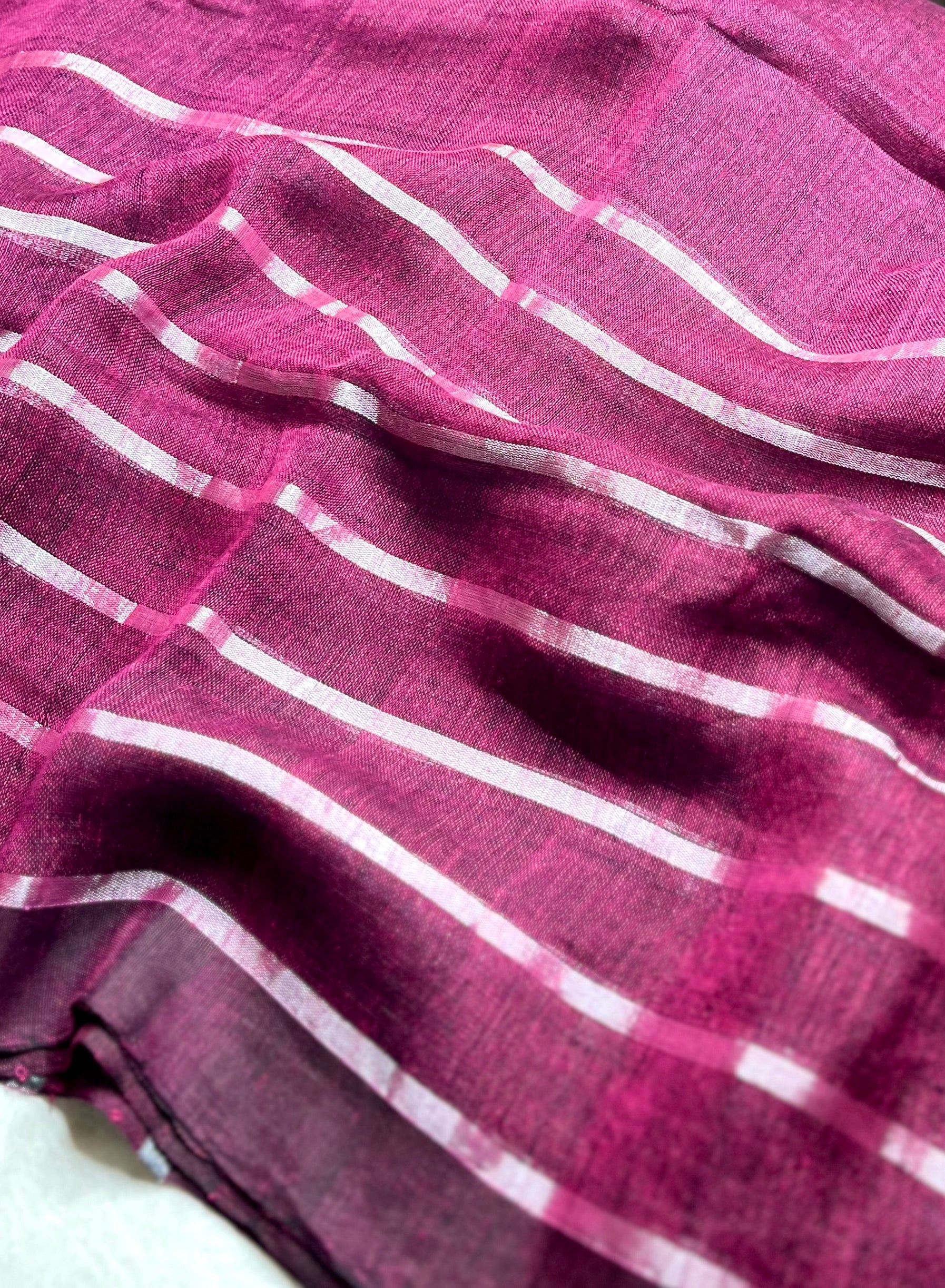 Handwoven Linen Saree - Mulberry Violet + Silver