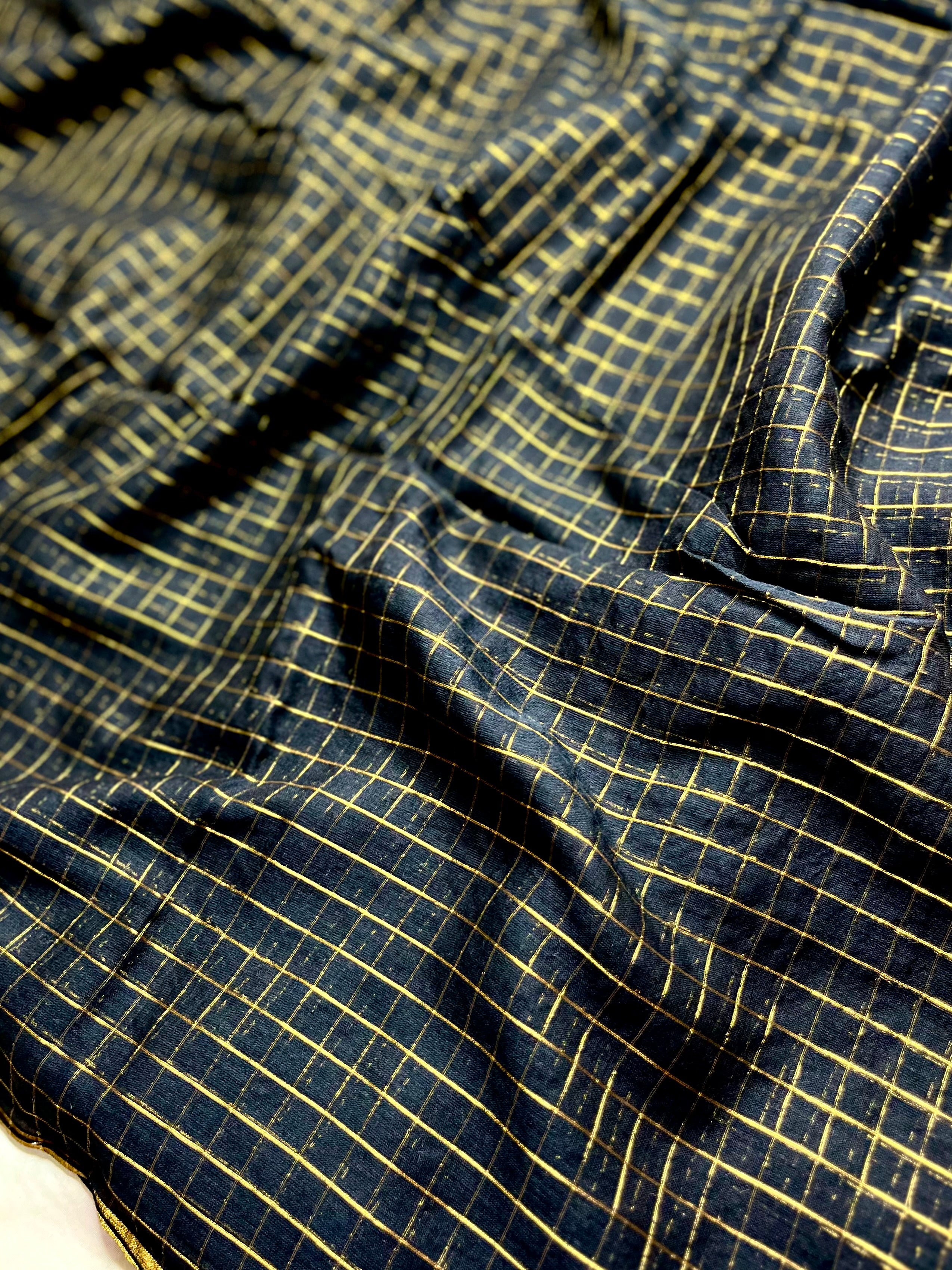 Handwoven Cotton Saree -  Russian Black + Gold