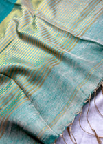 Load image into Gallery viewer, Handwoven Metallic Linen Tissue Saree - Fountain Blue
