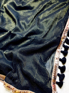 Handwoven Cotton Saree -  Pearl Black + Gold