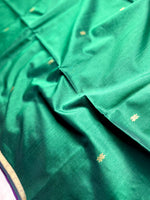 Load image into Gallery viewer, Handwoven Maheshwari Silk Cotton Saree - Bottle Green + Mulberry Pink
