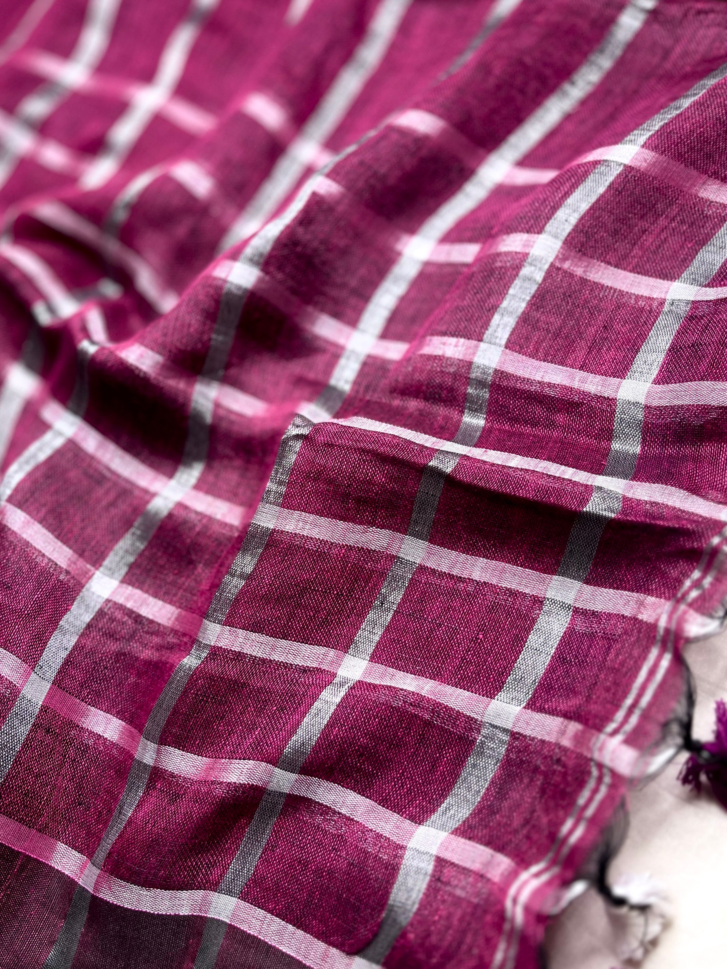Handwoven Linen Saree - Mulberry Violet + Silver