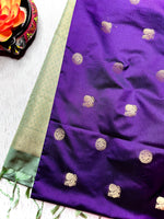 Load image into Gallery viewer, Soft Silk Saree  -  Persian Indigo + Tea Green
