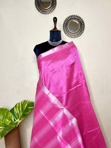 Handwoven Mangalgiri Silk Cotton Saree - Brilliant Rose + Silver