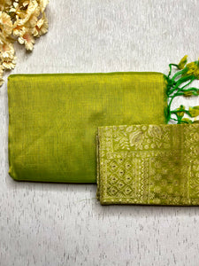 Handwoven silk cotton saree - Bold Green Yellow