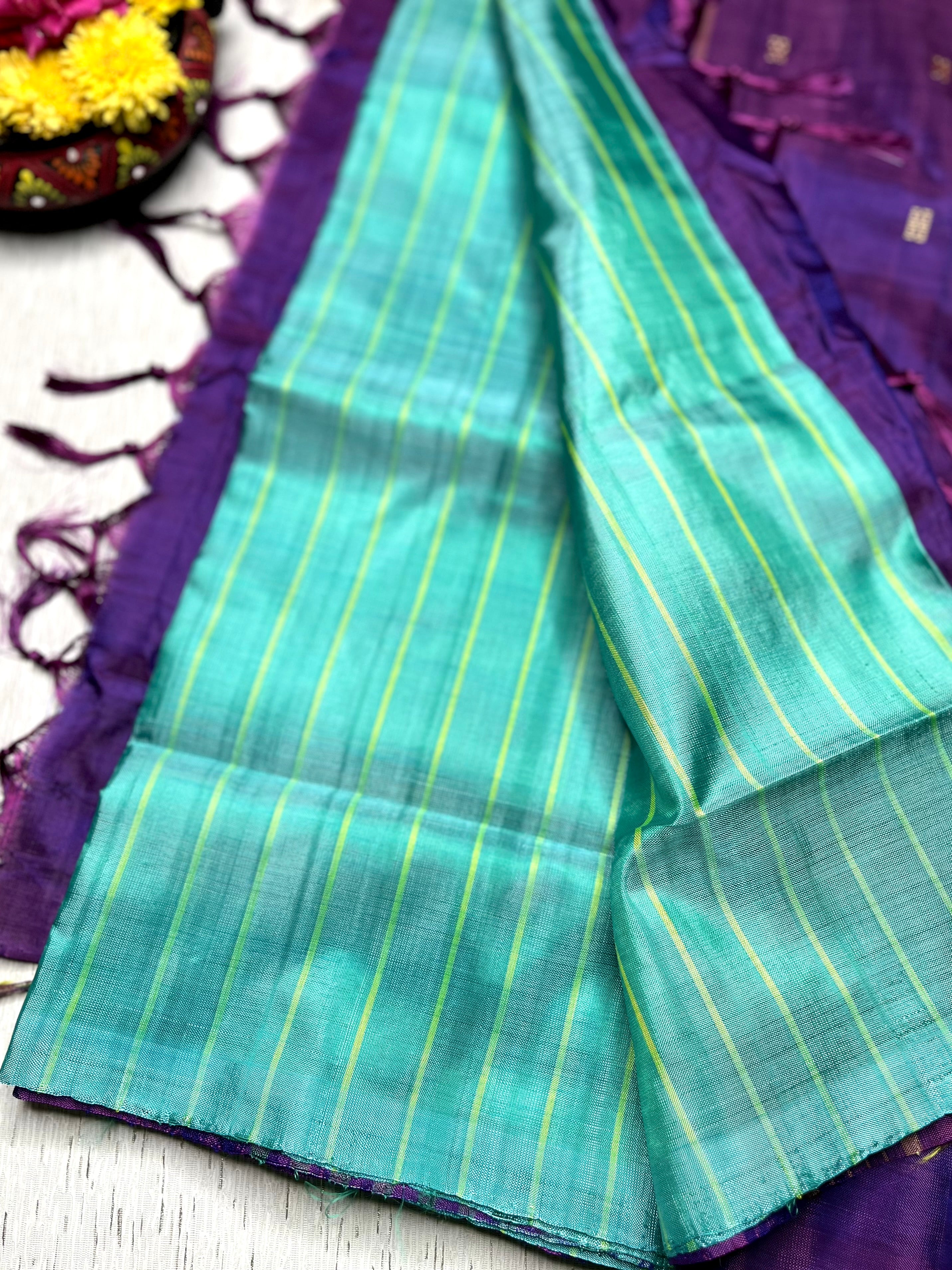 Handwoven Art Silk Saree -  Fountain Blue+ Vivid Violet