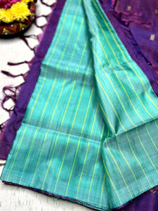 Handwoven Art Silk Saree -  Fountain Blue+ Vivid Violet