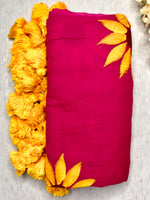 Load image into Gallery viewer, Hand Painted Cotton Saree - Cerise Rose + Corn Yellow
