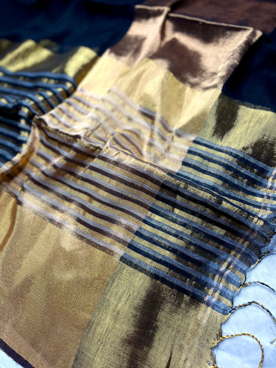 Handwoven Linen Saree - Black Pearl + Gold – Ja's Drape