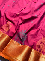 Load image into Gallery viewer, Kanchi Cotton Saree -  Mulberry Red + Fiery Orange
